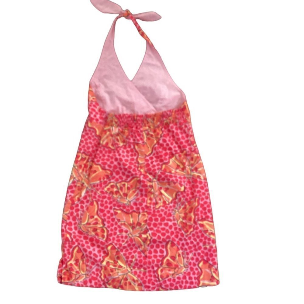 LILLY PULITZER Cha Cha Butterfly Halter Dress Girls Sz 16 Pink Orange #112N - Picture 4 of 7